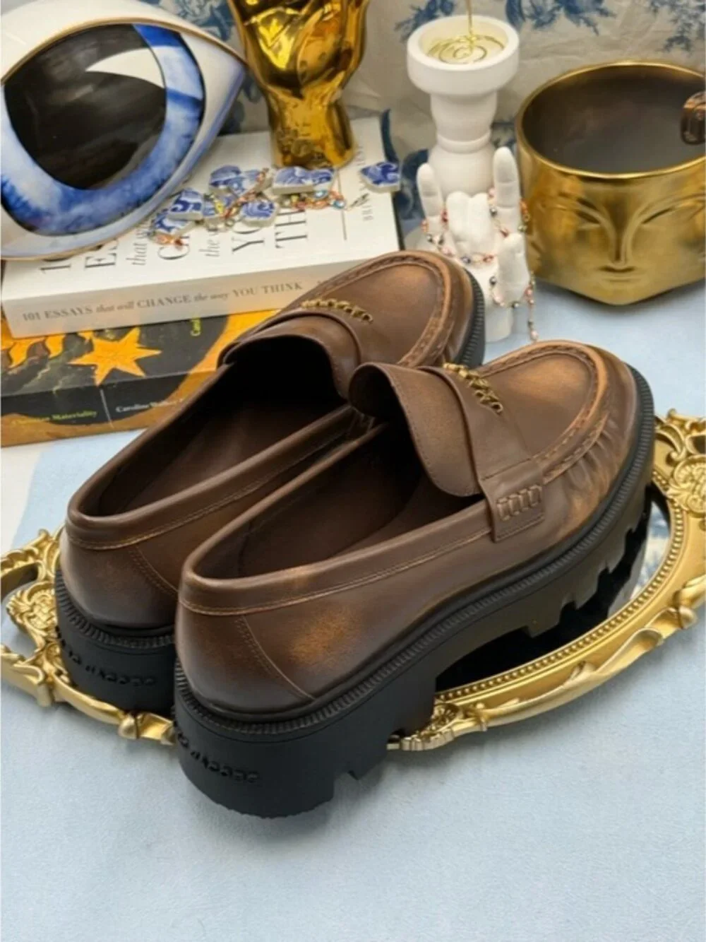 🆕 MARC JACOBS 🧿 NWOB The Distressed Leather Frankie Loafer, Brown - Sz 39 / 9 - Picture 10 of 14
